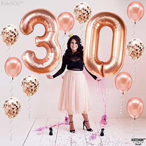 Гигантски розово злато 30 -ти роденденски балони - 40 инчи, 30 -ти роденденски украси за неа | Розово злато 30 балони конфети | 30 -ти роденденски