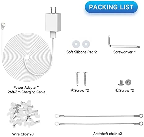 Ајоту 26ft пакет на кабел за напојување со кабел со анти-кражба за безбедносен ланец за Гугл гнездо, водоотпорен адаптер за напојување