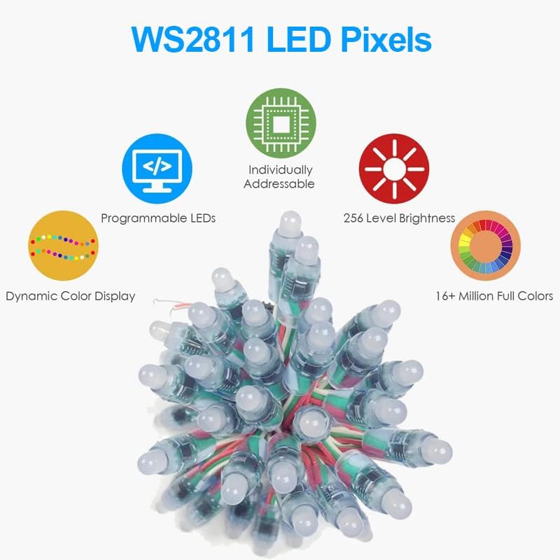 Meruido 50pcs/Поставете DC5V 12mm WS2811 RGB пиксели дигитални индивидуално адресирани дифузни LED стринг светла водоотпорна целосна