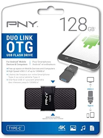 PNY 128gb Дуо Линк USB 3.1 Тип-C OTG Флеш Диск За Андроид Уреди И Компјутери-Надворешно Мобилно Складирање За Фотографии, Видеа И