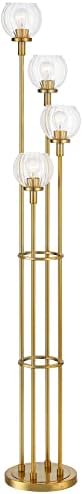 Посенини Евро Дизајн Арис модерна ламба за подот од дрво 72 Висока позлатена злато 4-светло чисто ребрести стаклени нијанси декор