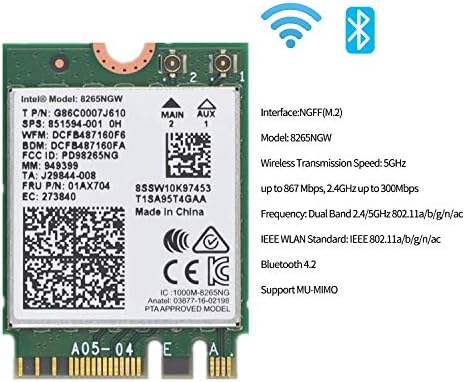 Makeronics Jetson NANO 8265AC/8265NGW Безжичен Nic Модул M. 2 Ngff Поддршка 2.4 GHz / 5GHz 300Mbps / 867Mbps Двојна Бенд WiFi И Bluetooth