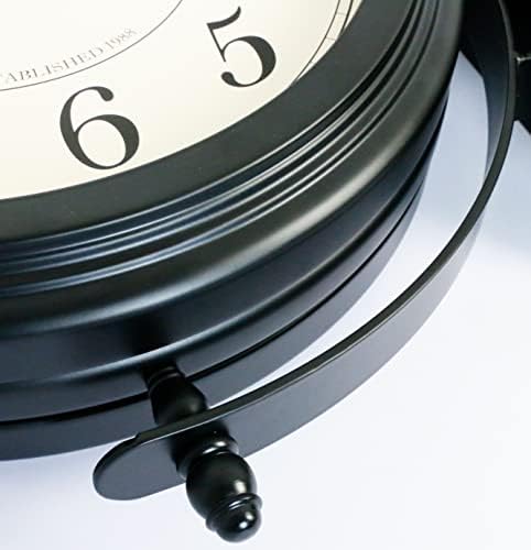 Baymime Black Finish 16inch двострана wallидна часовник, ковано железо, метал, цврста рамка, лесно читање на две лица на станици за градина