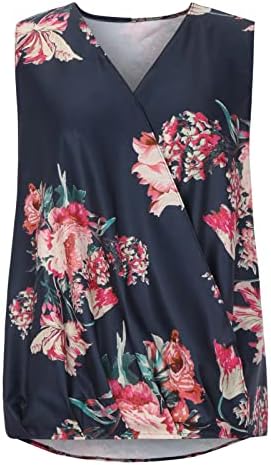 Womenените блуза есен летно облека без ракави, редовно вклопување y2k v врат графички принт цветни врвни типови за девојчиња tl tl