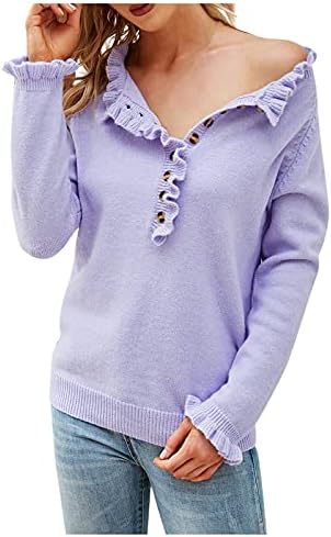 Џемпери со цврста боја на басисин за дами џемпери со долг ракав Зимски пријатни обични зачудувачки години половина