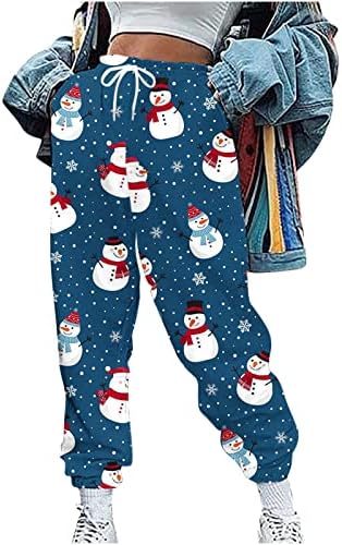 Божиќно дното на дното на џемпери за жени со џебови со високи половини за печатење на панталони за печатење на панталони со панталони