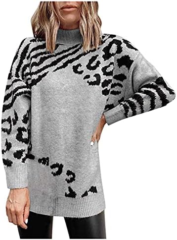 Моден женски женски џемпер од леопард шема долги џемпери блузи блузини блејзер тимови пололо