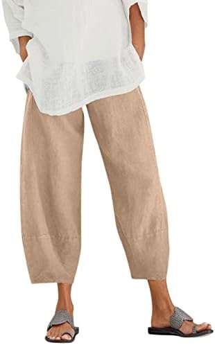 Hapенски харем панталони Гуфесф жени, женски исечени памучни постелнини каприс панталони обични баги хареми панталони со џебови