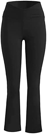 Panенски бутлег јога панталони со високи половини V кросовер, панталони за тренингот, цврсти истегнати јога хеланки, случајни џемпери