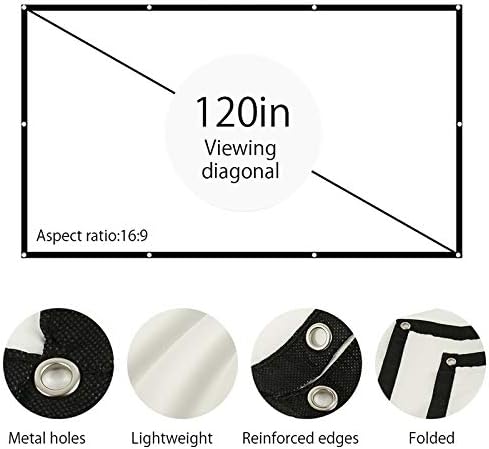 CXDTBH 120 инчи преклопен филмски проектор Екран 16: 9 Позадина крпа за домашно кино театар DLP бело без набори црно-еднострано