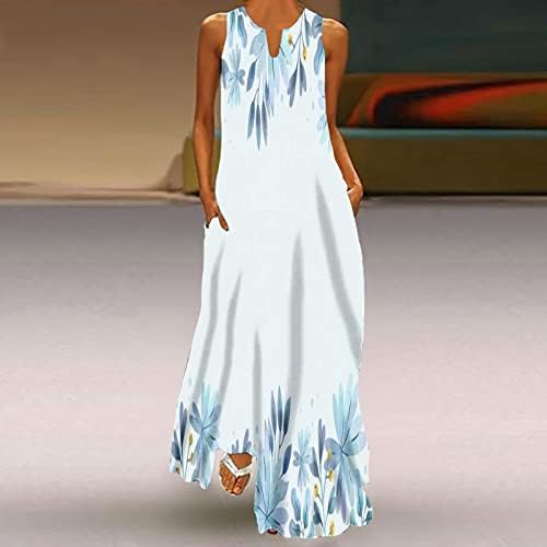Летни фустани за жени 2023 година, женски обични лабави макси максими со долги фустани фустани без ракави летни плажа со џебови