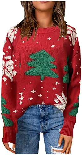 Женски џемпер фустан пулвер џемпер врвен Божиќен екипаж плетен пулвер џемпер врвни џемпери фустани 2022