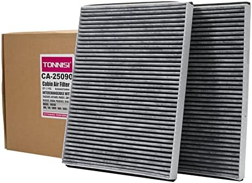 2 пакет на Tonnisi CA-25090 Кабински филтер за воздух Активиран јаглерод заменува 20435801, P606555, PA4681, AF26405 Компатибилен со Volvo