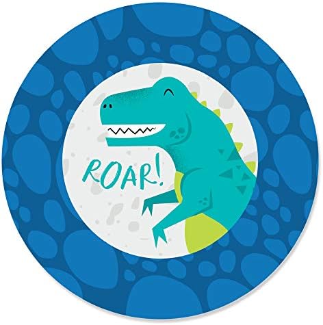 Roar Dinosaur - Dino Mite T -Rex Бебе туш или етикети за налепници за роденденски партии - 24 брои