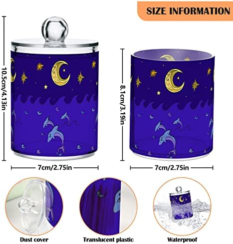 Yyzzh Dolphin Starry Night Sea Ocean Wave Wave Moon Star 4 Pack QTip Holder Dispenser за памучни брисеви топка за тркалење на пакувања