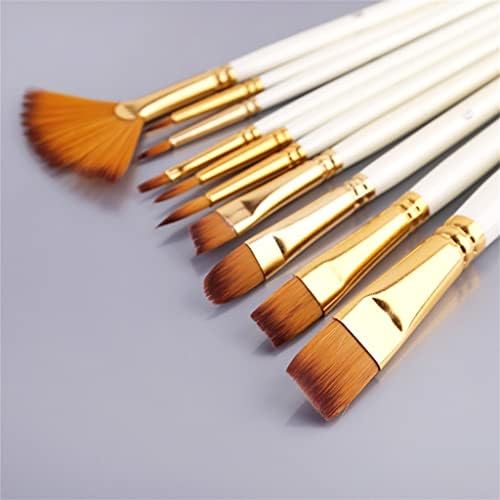 Mxiaoxia 10pcs најлонска коса дрвена рачка со акварел боја, четка за четка за четка, сет DIY масло акрилно сликарство за сликање четки за бои