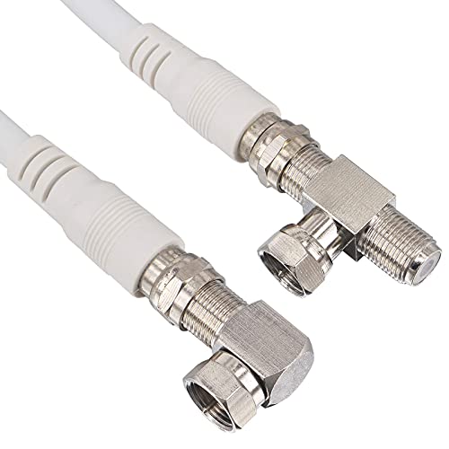 Кабел за бел коаксен кабел Кауноста 6ft со адаптер од типот 90 степени и Т-форма F машки до двојно женски адаптер за коакс, дигитален