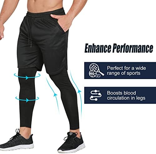Одоланд 2 пакет компресија за мажи кои работат, 2 на 1 Брзо суво атлетско тренингот џемпери шорцеви за салата за салата со џеб