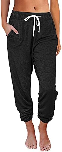 Обични панталони за женски Heersanенски џогер џогер џокери џемпери кои влечат високи половини со тенки дневни панталони со џебови црни