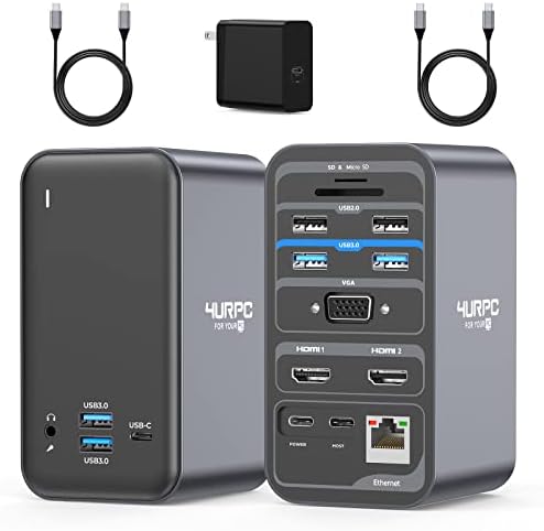 USB C Докинг Станица Двоен Монитор За Dell, HP, lenovo, Површина, 4urpc 15 во 1 Лаптоп Докинг Станица, USB C Пристаниште Со