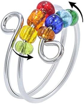 Coxiva Fidget Ring Anastice Band Bid Rainbow Chapture Bidptner Rish Releast Stress Stress Отворен прилагодлив индекс Бенд 8 мониста