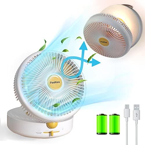 УСБ-вентилатор Feekaa, 8-инчен вентилатор за осцилирачки биро, вентилатор со мал wallид со ноќна светлина, управувана батерија, променлива