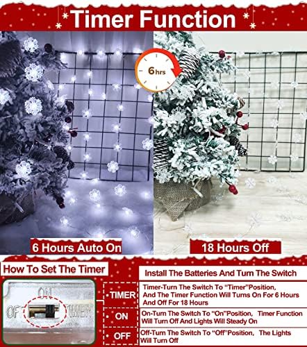 [Тајмер] 80 LED 26,2 FT Божиќни снегулки светла Декорација, XMAS String Lights бакарна жица батерија оперирана самовила светла за украси за новогодишни