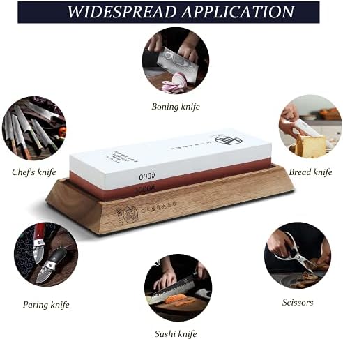 Митсумото Сакари Јапонски нож за острина на ножеви, професионална кујна 1000/3000 Грит нож Оскажувач камен, острилка за бамбус со бамбус