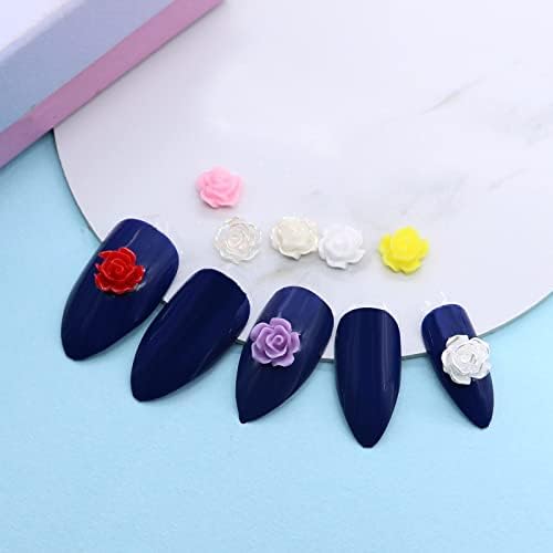 8 парчиња 3Д акрилна смола роза цветна нокти уметност шарми симпатична сјајна шарена цветна украс за нокти за жени девојки DIY додатоци
