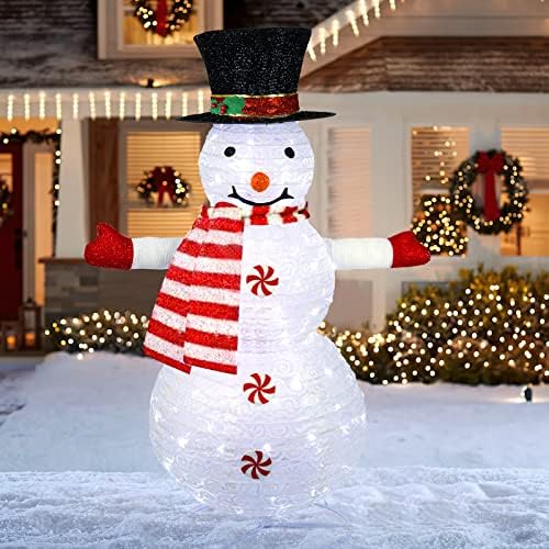 Божиќни украси на снежни луѓе, 4ft осветлени Божиќни снежни украси на отворено двор со ротирачки LED светла за декор за празници на