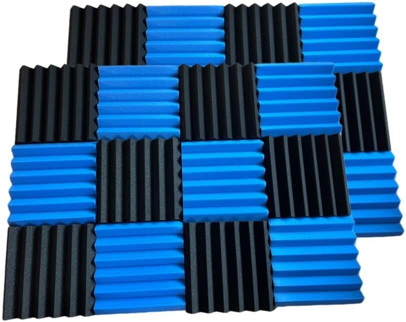 Changyangwu 96pack Црно сина акустична пена панел клин Студио Студио за звучно изолирање на wallидни плочки 12'''x12'''x2 ''