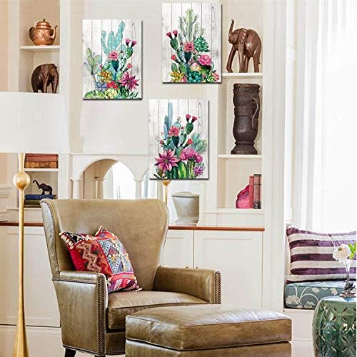 3 парчиња врамени wallидни уметности акварел тропски растенија пустински кактус платно печатење за спална соба бања шилести цветни