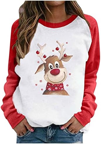 Пуловер Џемпери За Жени Графички Божиќни Удобни Фустани Врвни Маици Божиќни Елен Печатени Врвови Со Долги Ракави Плус Големина