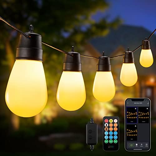 Brightown Smart Outdoor String Lights - 58ft App Control Патио светла со 3 режими на сцени, IP65 водоотпорен распрскувачки отпорен светла
