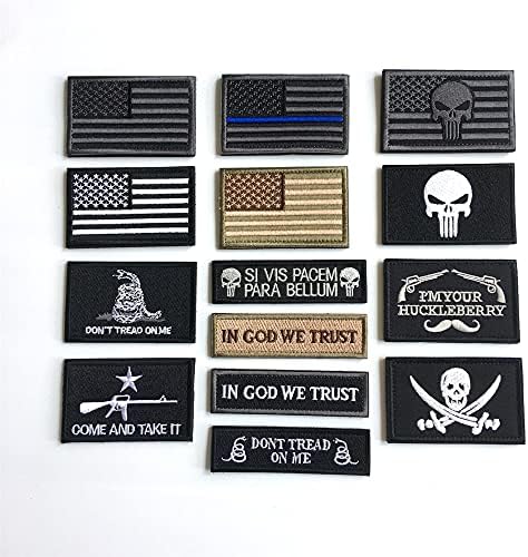 Пакет 14 парчиња Американско знаме тактичко воено лепенка сет извезена апликација за кука и јамка за капачиња, торби, ранци, тактички