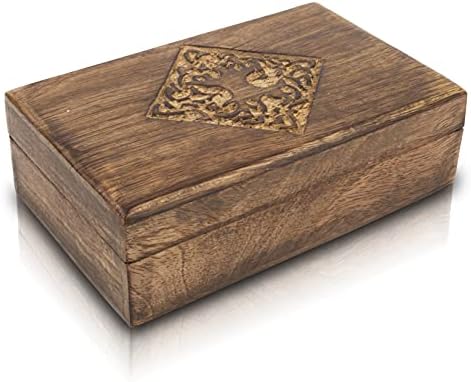 Одличен роденденски подарок рачно изработен декоративен дрвен накит кутија дрво на живот резба на накит организатор чувар кутија