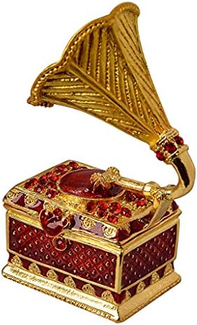 FJ Fengzhijie Trinket Box Gramophone Decor Decor Gold позлатен кристален фонографски модел богатство кутија за кутии за кутии за подароци