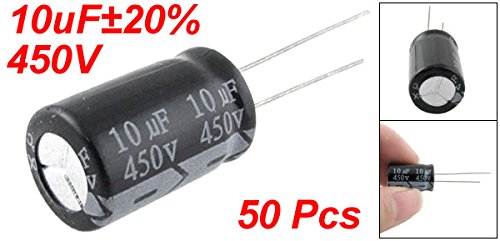 Uxcell A11092700UX0109 50 парче 10UF 450V 105C Алуминиум електролитски кондензатор, 13 x 21 mm
