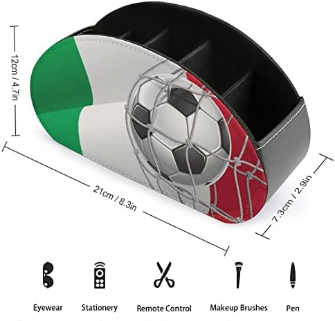 Фудбалска цел и држач за далечински управувач на знамето на Италија ПУ кожа ТВ далечински организатор кутија за складирање со 5 оддели за дома,