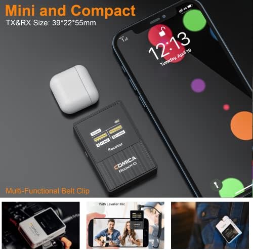 Comica BOOMX-DMI1 безжичен лавалиер лапел микрофон за iPhone iPad, Plug & Play 2.4Ghz лапел микрофон со мониторинг во реално време
