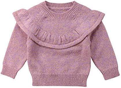 Новороденче џемпер за девојчиња за новороденче Кид со долг ракав Руфл топла пролет есен зимски пуловер врвови облеки облеки