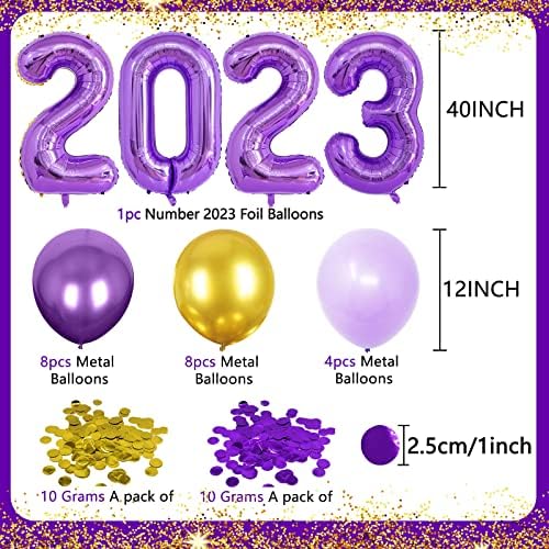 Декорации За Забави во 2023 Година, Материјали За Забави Со Виолетово Злато За Забава За Дипломирање Нова Година, 2023 Балони