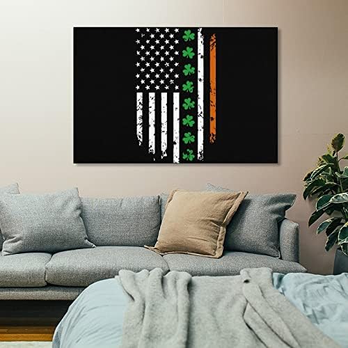 Ирско Американско Знаме Со Детелина Платно Ѕид Уметност Виси Сликарство Ѕид Декор За Бања Дневна Соба Спална Соба Канцеларија Кујна