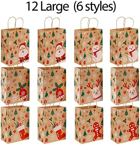 36 ПАРЧИЊА Божиќни Торби За Подароци Со Марамче, Божиќни Кеси Избрана Големина Со Рачки, 8 Дизајнерски Крафт Чанти За Божиќни Училишни