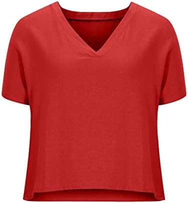 Каузални ленени кошули за жени 2023 плус големина кратка ракав маица Топ лето цврсто вметнување на вратот пулвер лабава удобна блузи