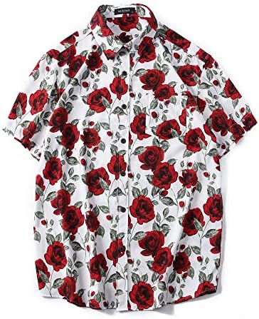 Машка кошула на хавајски кошула и кратки облеки за одмор од 2 парчиња поставува случајно копче надолу по плажа цветни костуми