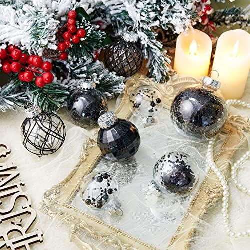 30CT Божиќни украси на топки-60мм/2.36 ShatterProof чисти пластични Божиќни топки чамци поставени со полнети деликатни пенливи,