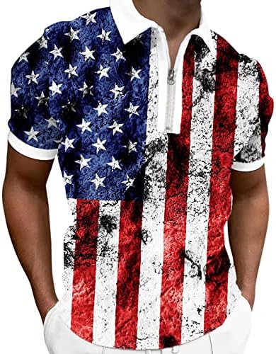 Американско знаме полови кошули за мажи патриотски 4 -ти јули маици летни обични кратки ракави гроздобер голф поло