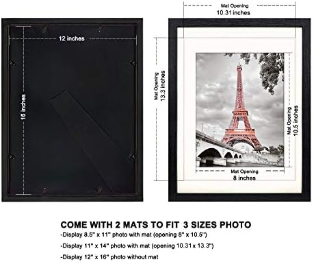 LuxDart 12x16 рамки со МАТ за прикажување на 11x14 слика или 8.5x11 фотографија 12 x 16 црно цврсто дрво рамка за слики wallидна уметност