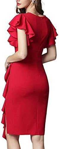 Lkpjjfrg Women Women Casual Ruched Објавен фустан 3/4 ракав Бизнис плус големина на забава фустан Руфл замав за завиткување фустан